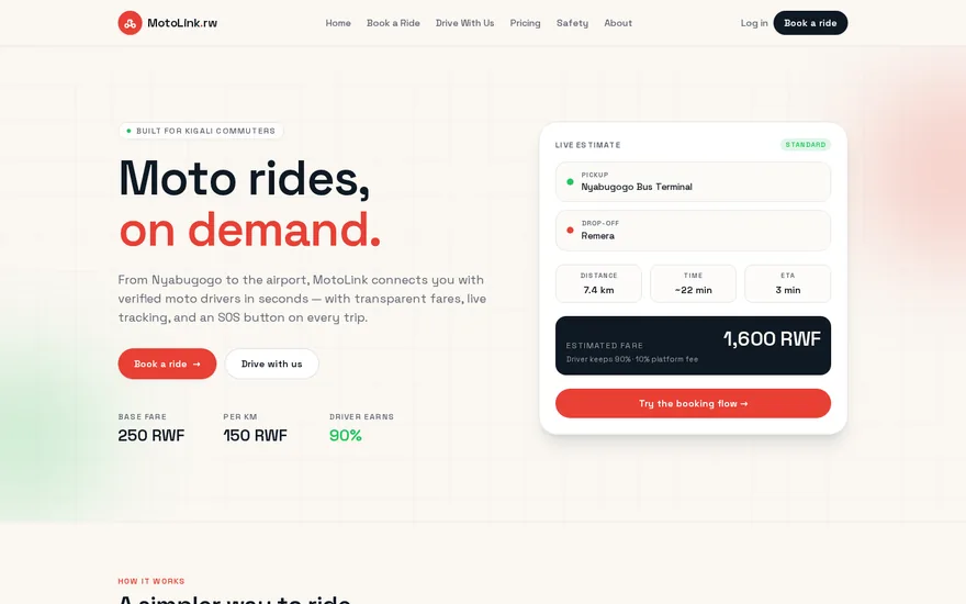 MotoLink moto booking platform