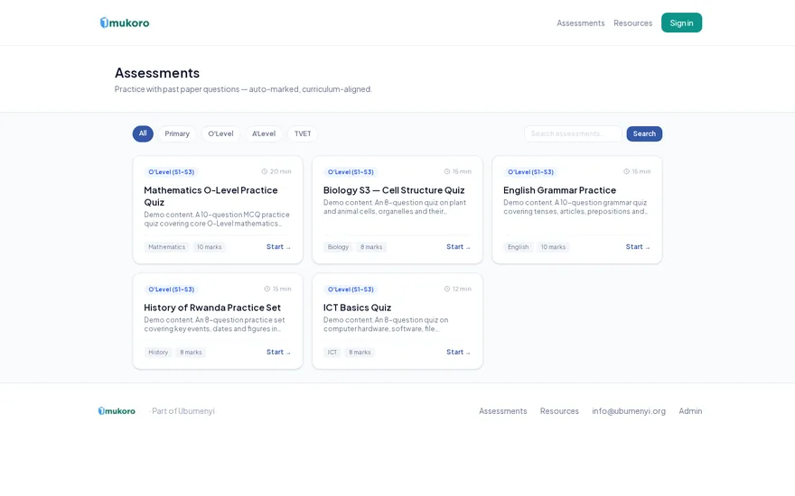 Umukoro — timed assessment web app